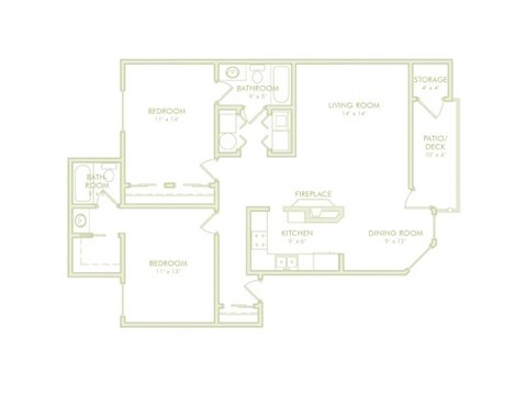 Floor plan for 2 beds, 2 baths, 1090 sqft